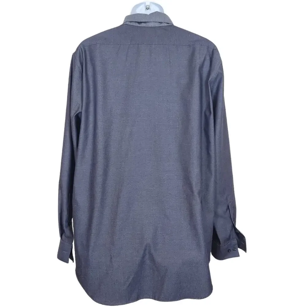 Calvin Klein Dress Shirt Mens 18 Collar Slim Fit Blue Contrast Collar - Picture 6 of 9